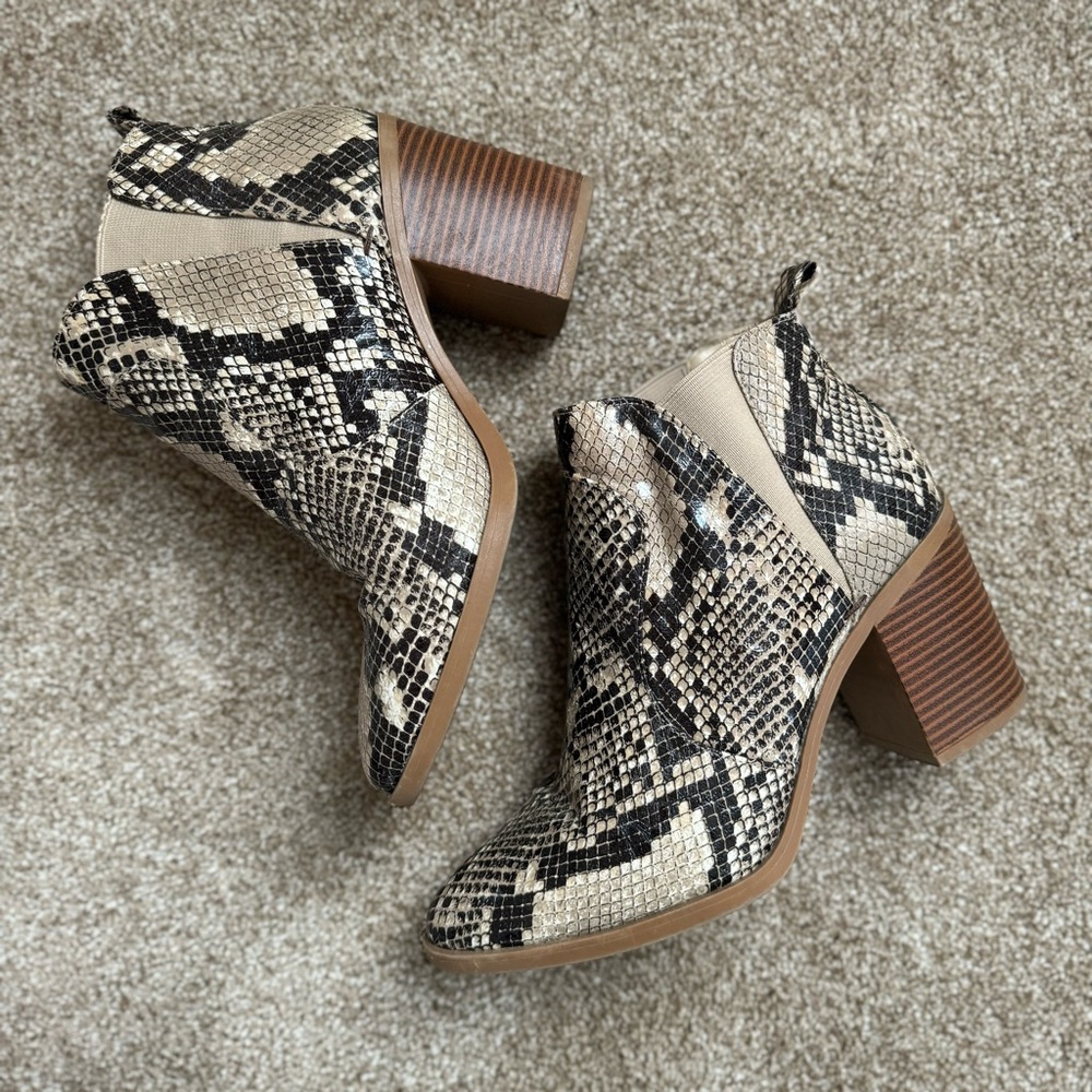 Faux Snakeskin Heeled Booties